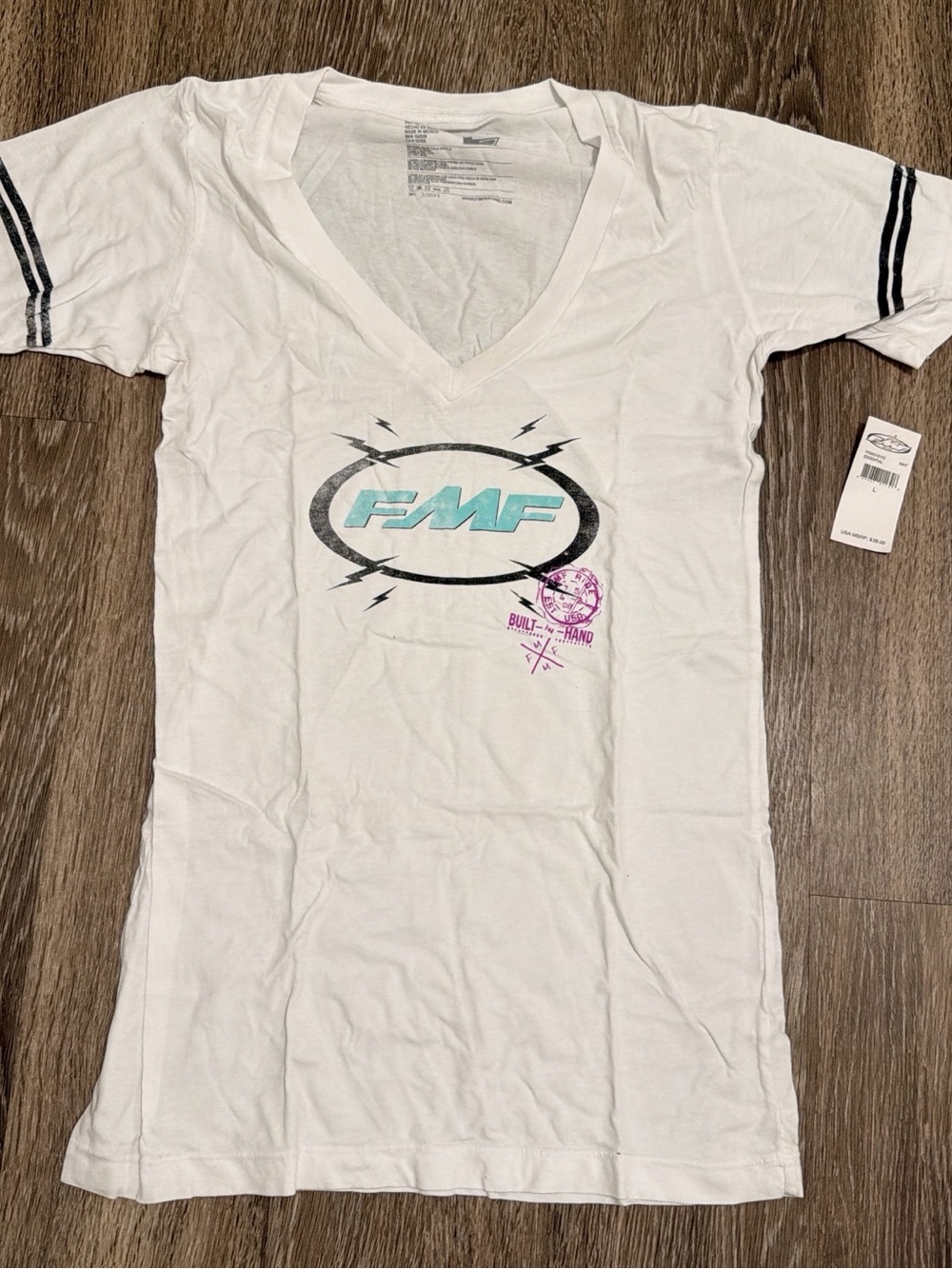 FMF Women's White V-Neck Short Sleeve Tee